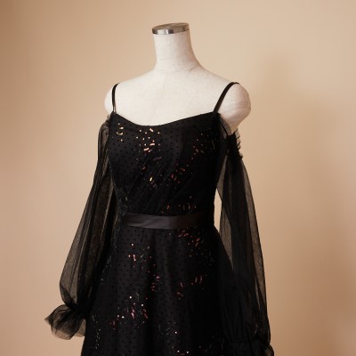 Velvet Glitter Print Frill Collar Dress | Pasand by ne