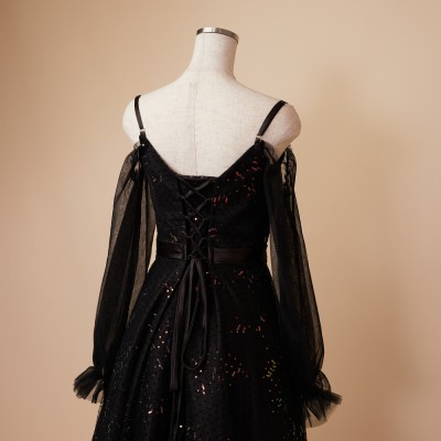 Velvet Glitter Print Frill Collar Dress | Pasand by ne