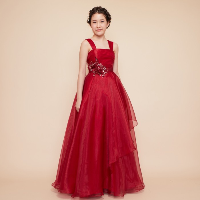 オーガンジーレイヤースカートレッドジュニアドレス
