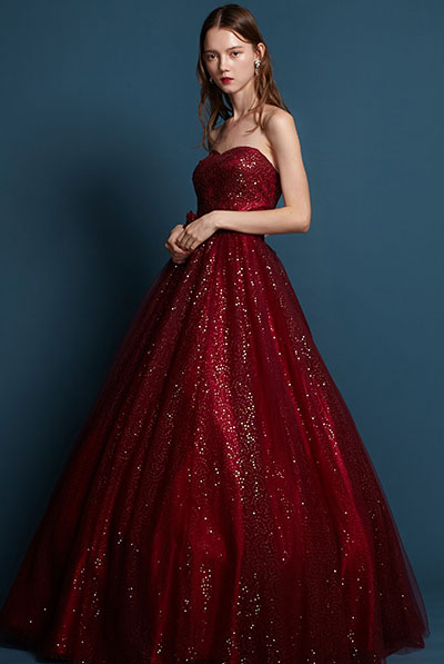 オーロラスパンコールワインレッドプリンセスドレス