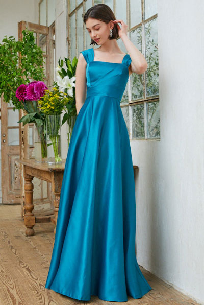 リッチサテンAラインエメラルドドレス