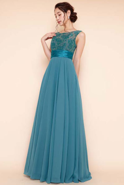 刺繍ビジューシフォンエレガントロングドレス